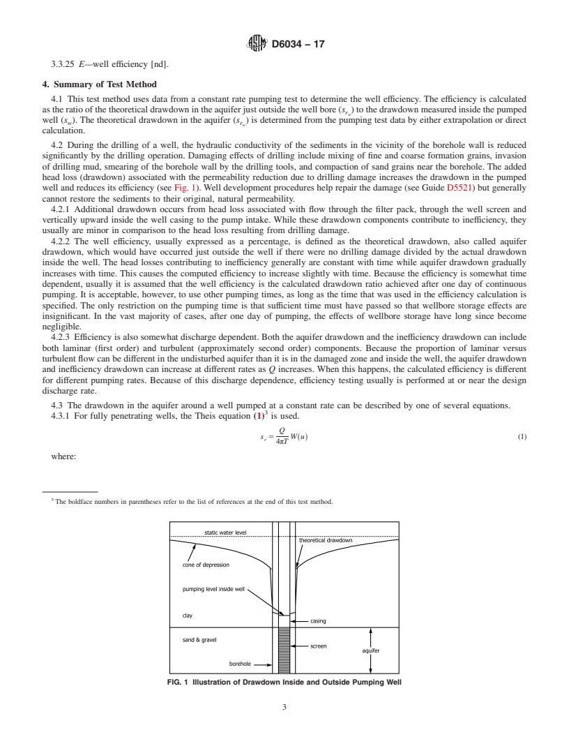 REDLINE ASTM D6034-17 - Standard Test Method (Analytical Procedure) for Determining the Efficiency of a Production Well in a Confined  Aquifer from a Constant Rate Pumping Test