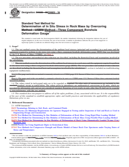ASTM D4623-16 REDLINE ASTM D4623-16 - Standard Test Method for Determination of In Situ Stress in Rock Mass by Overcoring Method—Three Component Borehole Deformation Gauge - Page 1 preview