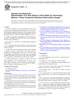 ASTM D4623-16 ASTM D4623-16 - Standard Test Method for Determination of In Situ Stress in Rock Mass by Overcoring Method—Three Component Borehole Deformation Gauge - Page 1 preview