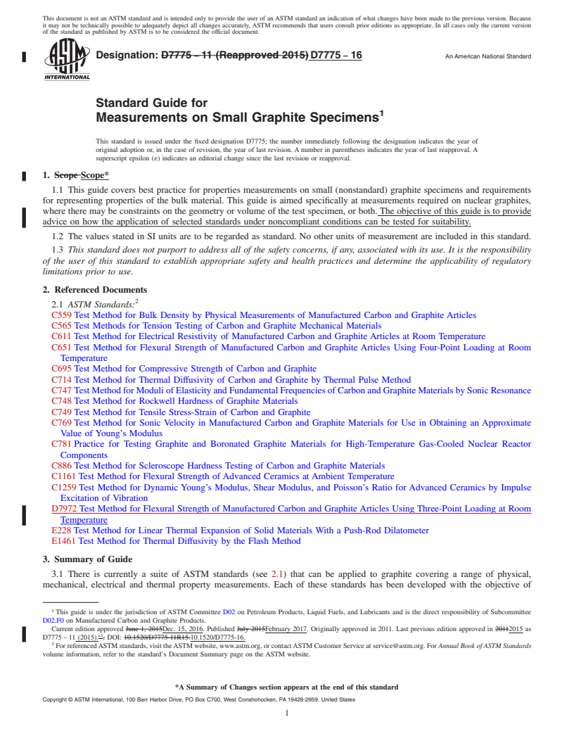 REDLINE ASTM D7775-16 - Standard Guide for  Measurements on Small Graphite Specimens