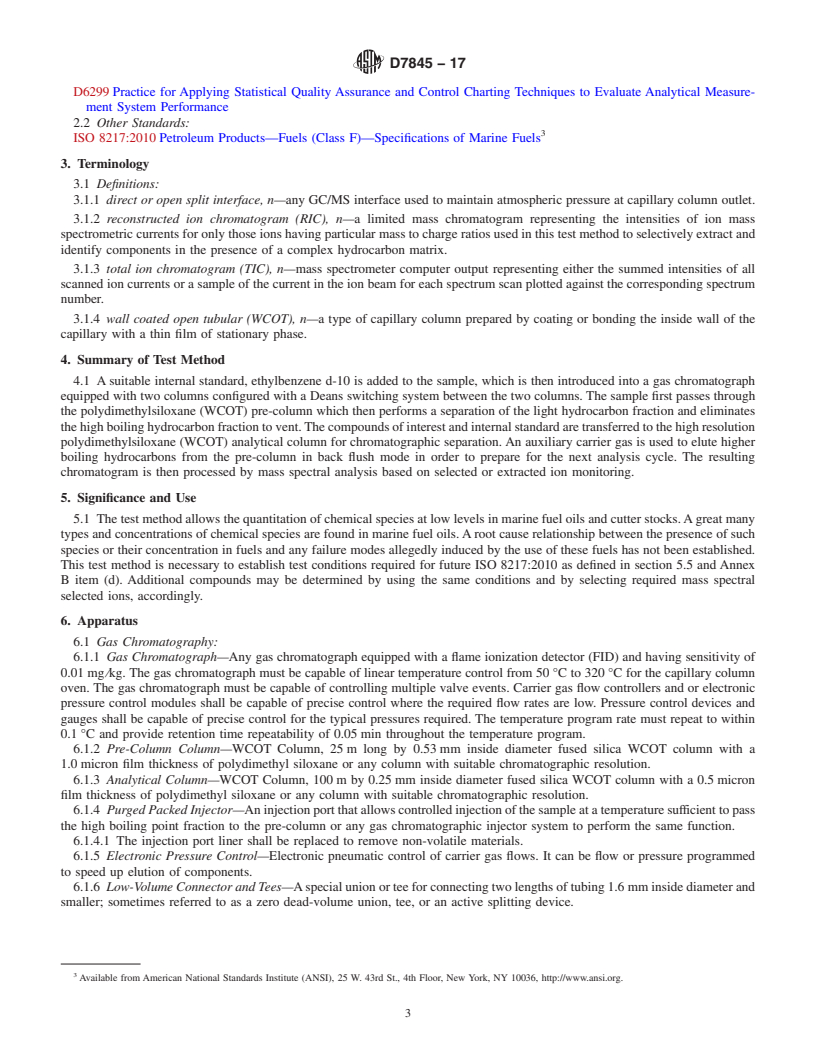 REDLINE ASTM D7845-17 - Standard Test Method for Determination of Chemical Species in Marine Fuel Oil by Multidimensional  Gas Chromatography/Mass Spectrometry