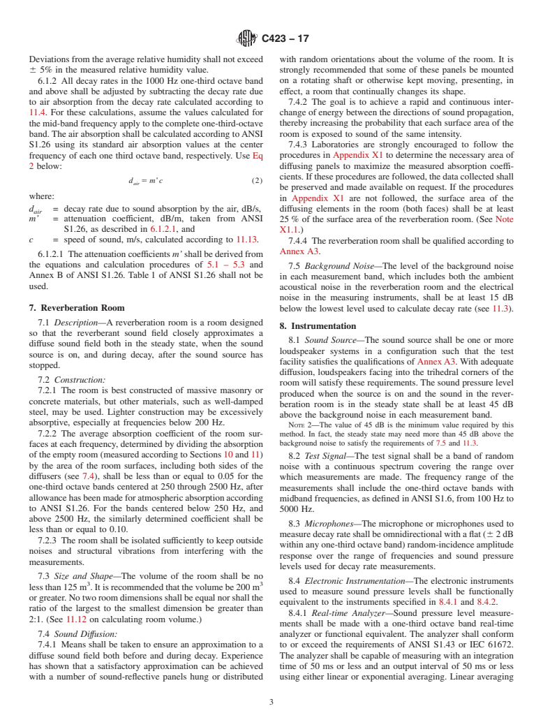 ASTM C423-17 - Standard Test Method for Sound Absorption and Sound Absorption Coefficients by the Reverberation  Room Method