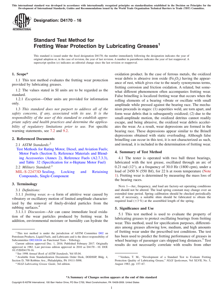 ASTM D4170-16 - Standard Test Method for  Fretting Wear Protection by Lubricating Greases