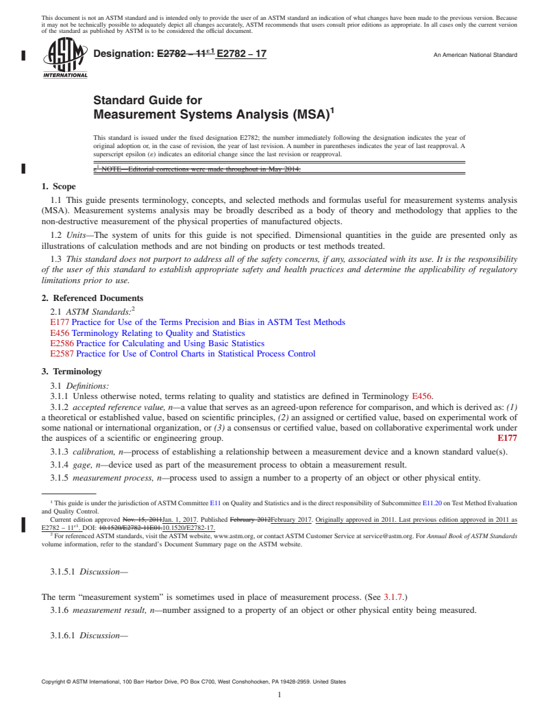 REDLINE ASTM E2782-17 - Standard Guide for  Measurement Systems Analysis (MSA)