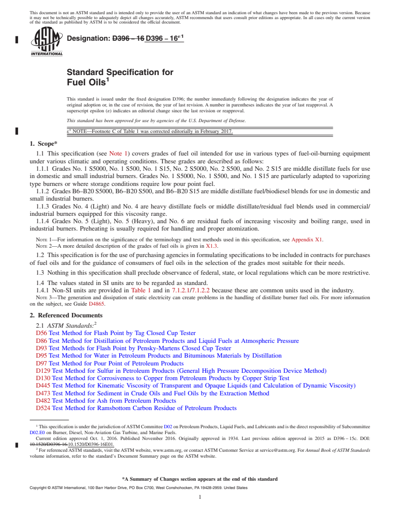 REDLINE ASTM D396-16e1 - Standard Specification for  Fuel Oils