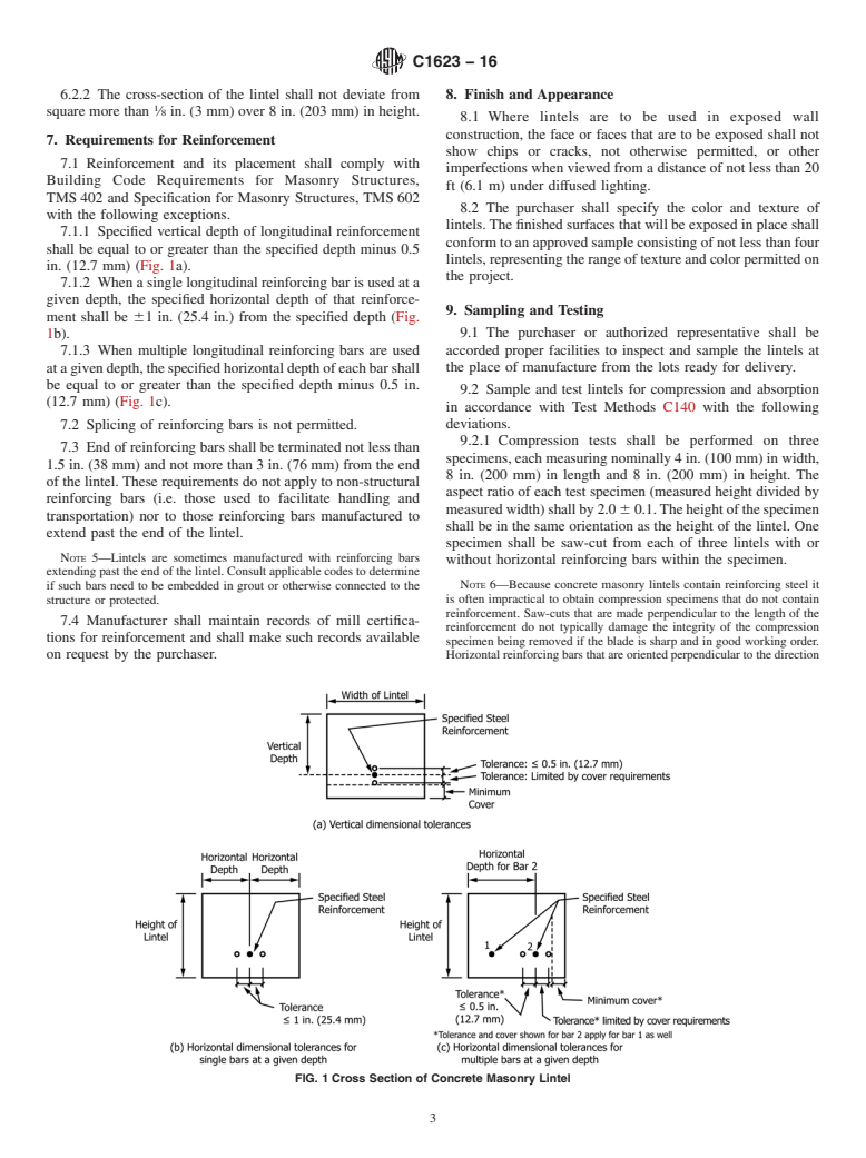 ASTM C1623-16 - Standard Specification for  Manufactured Concrete Masonry Lintels