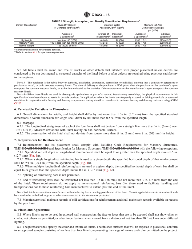 REDLINE ASTM C1623-16 - Standard Specification for  Manufactured Concrete Masonry Lintels