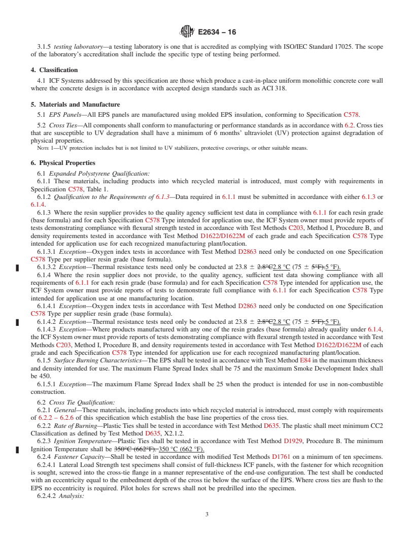 REDLINE ASTM E2634-16 - Standard Specification for Flat Wall Insulating Concrete Form (ICF) Systems