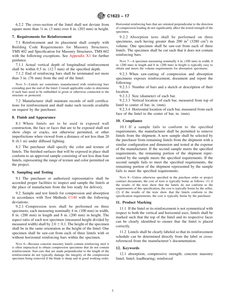 ASTM C1623-17 - Standard Specification for  Manufactured Concrete Masonry Lintels