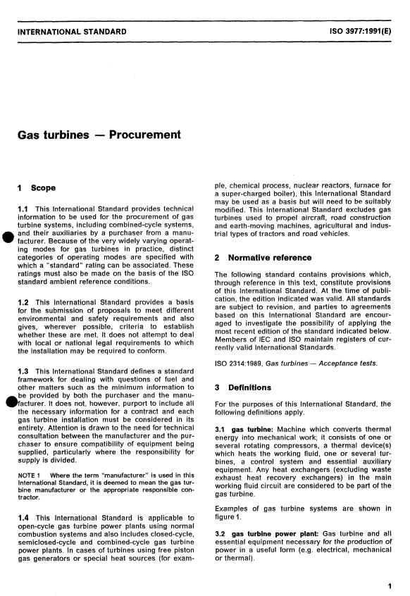 ISO 3977:1991 - Gas turbines -- Procurement