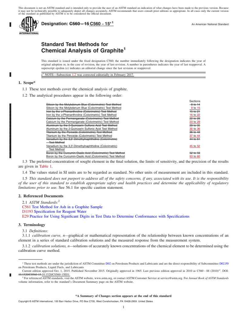 REDLINE ASTM C560-15e1 - Standard Test Methods for  Chemical Analysis of Graphite