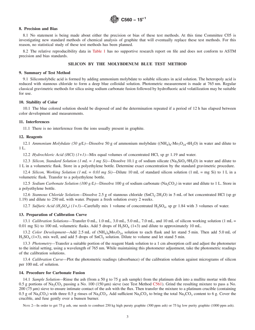 REDLINE ASTM C560-15e1 - Standard Test Methods for  Chemical Analysis of Graphite