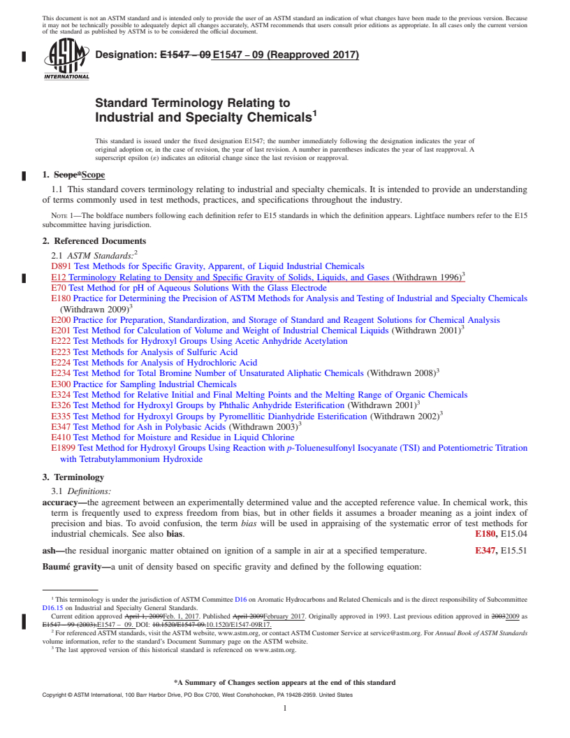 REDLINE ASTM E1547-09(2017) - Standard Terminology Relating to Industrial and Specialty Chemicals