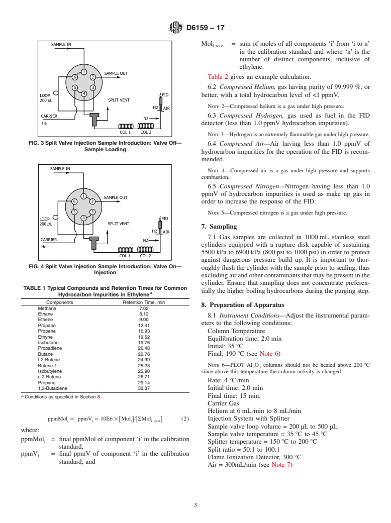 ASTM D6159-17 - Standard Test Method for  Determination of Hydrocarbon Impurities in Ethylene by Gas  Chromatography