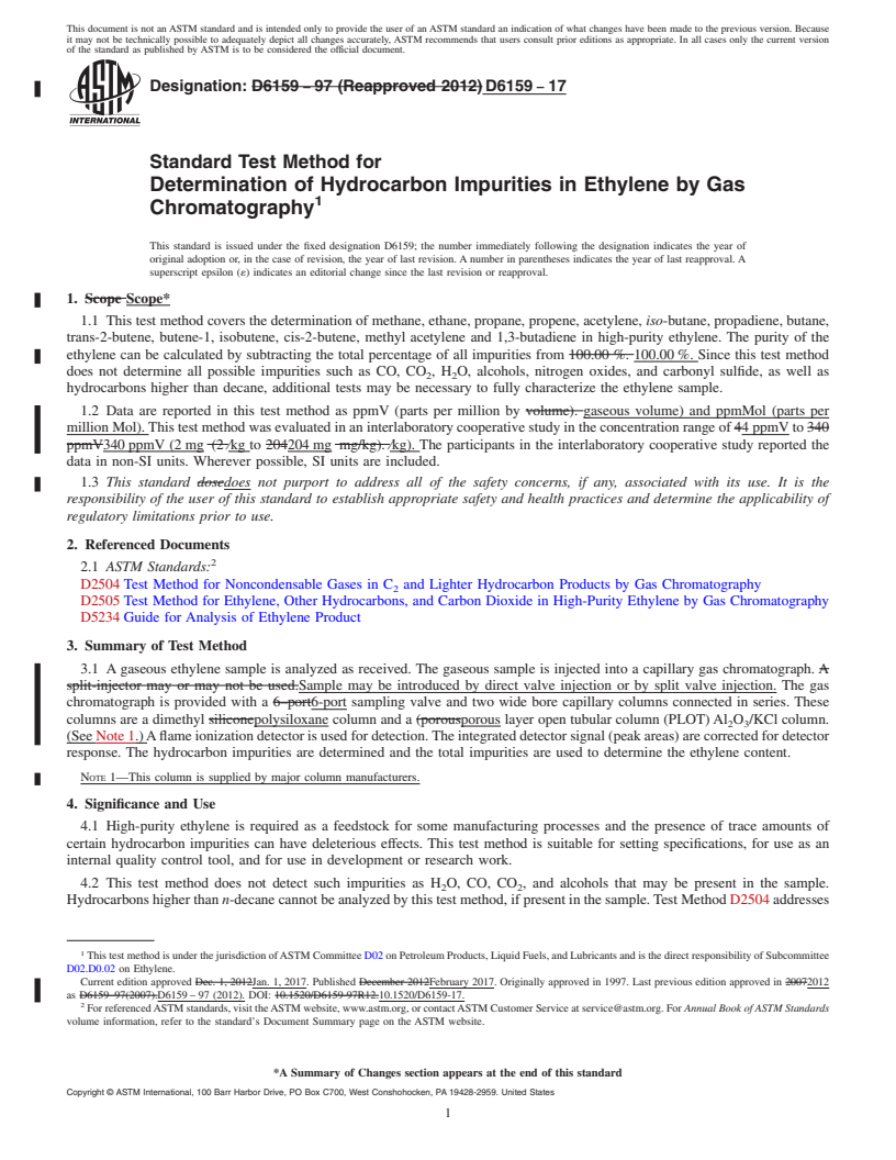 REDLINE ASTM D6159-17 - Standard Test Method for  Determination of Hydrocarbon Impurities in Ethylene by Gas  Chromatography