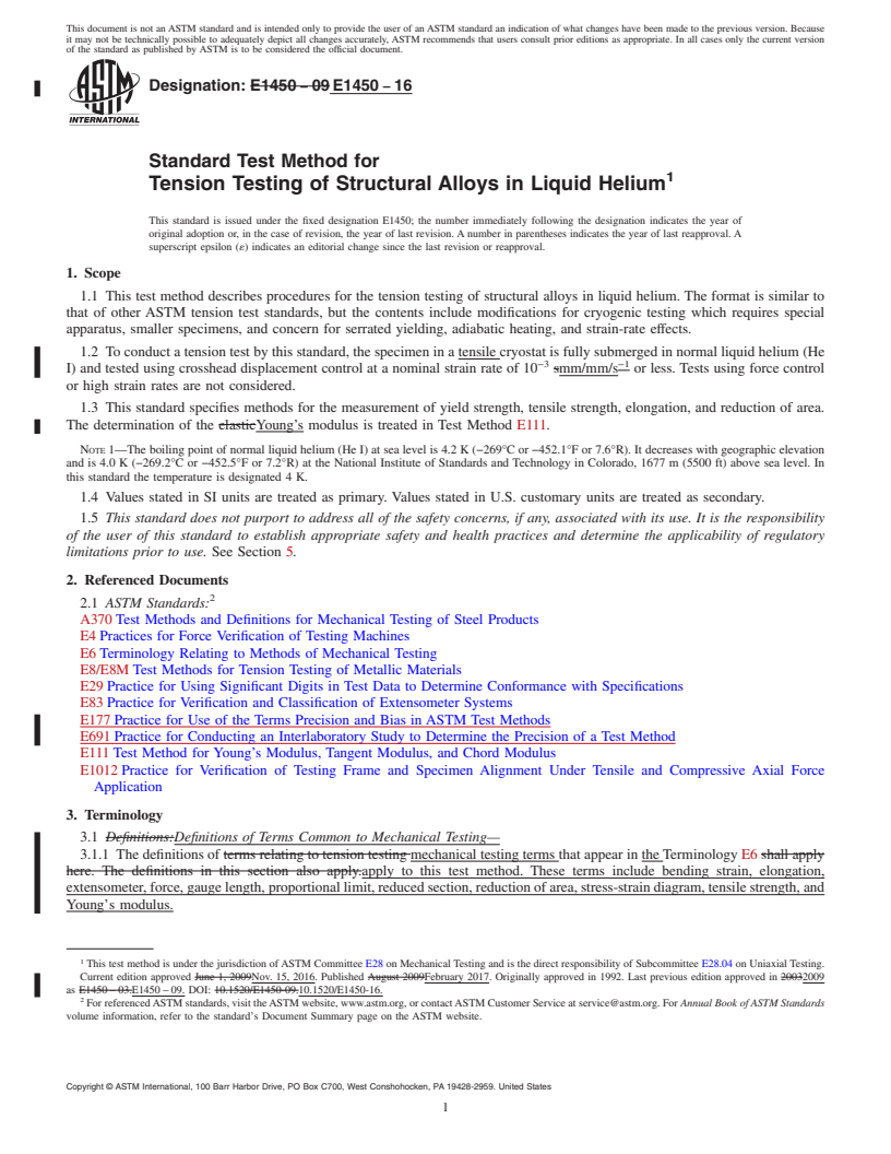 REDLINE ASTM E1450-16 - Standard Test Method for  Tension Testing of Structural Alloys in Liquid Helium