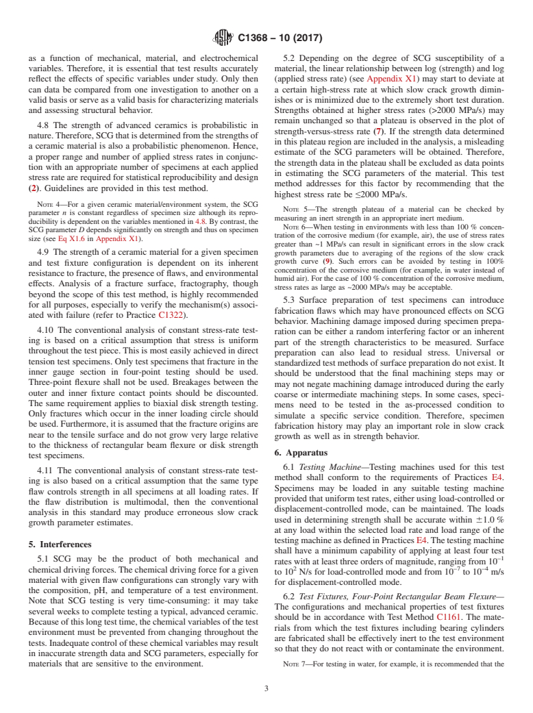 ASTM C1368-10(2017) - Standard Test Method for Determination of Slow Crack Growth Parameters of Advanced Ceramics  by Constant Stress-Rate Strength Testing at Ambient Temperature