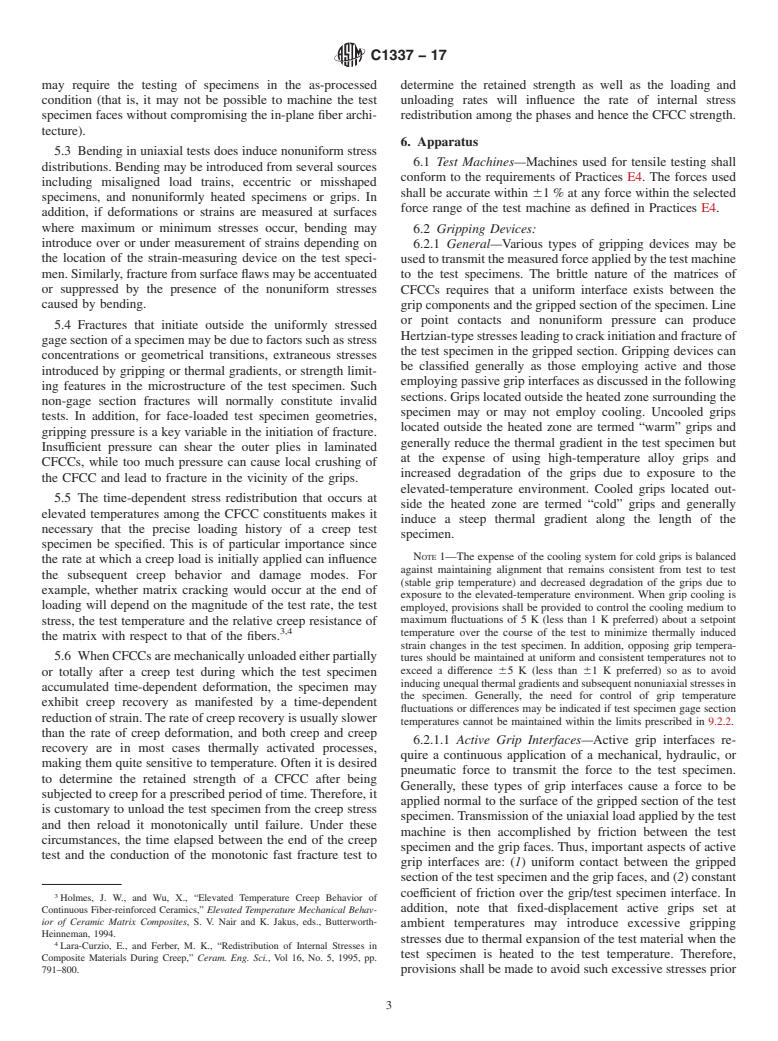 ASTM C1337-17 - Standard Test Method for  Creep and Creep Rupture of Continuous Fiber-Reinforced Advanced   Ceramics Under Tensile Loading at Elevated Temperatures