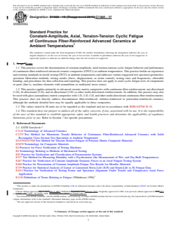 ASTM C1360-17 REDLINE ASTM C1360-17 - Standard Practice for Constant-Amplitude, Axial, Tension-Tension Cyclic Fatigue of Continuous Fiber-Reinforced Advanced Ceramics at Ambient Temperatures - Page 1 preview