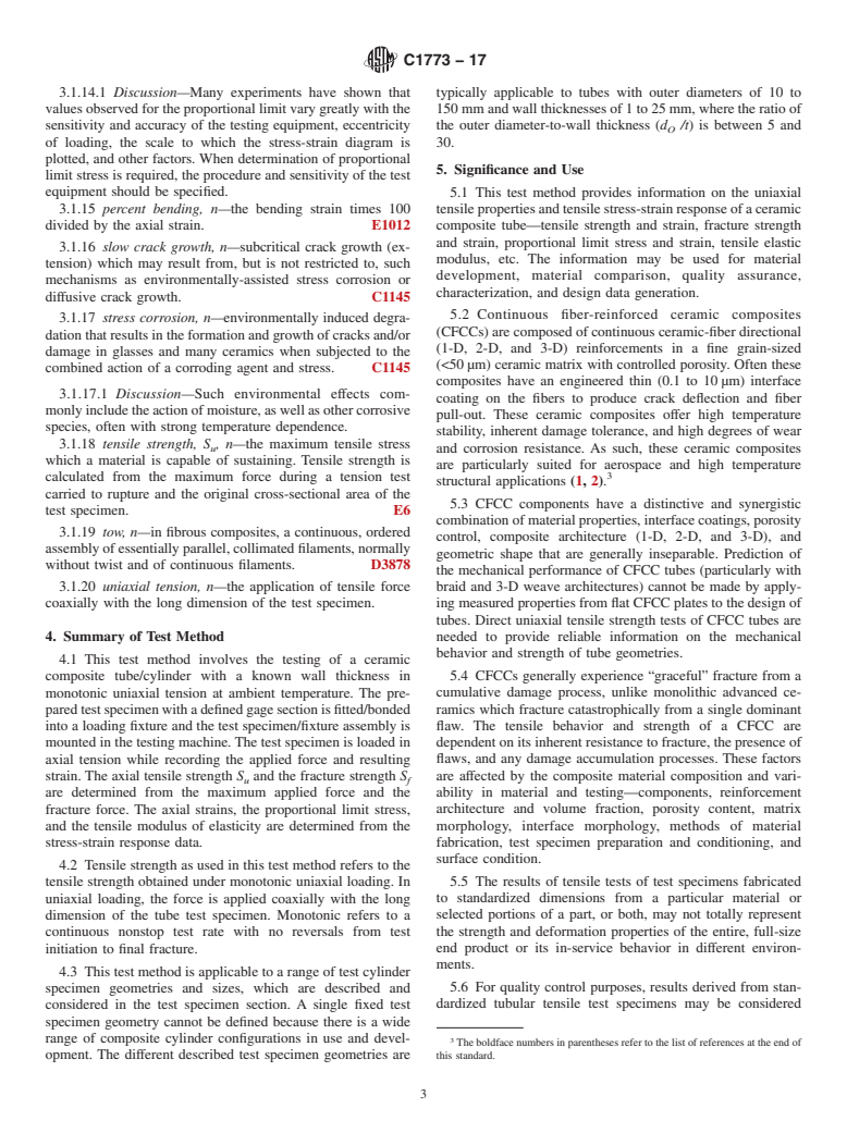 ASTM C1773-17 - Standard Test Method for Monotonic Axial Tensile Behavior of Continuous Fiber-Reinforced  Advanced Ceramic Tubular Test Specimens at Ambient Temperature