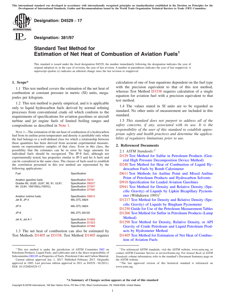 ASTM D4529-17 - Standard Test Method for  Estimation of Net Heat of Combustion of Aviation Fuels