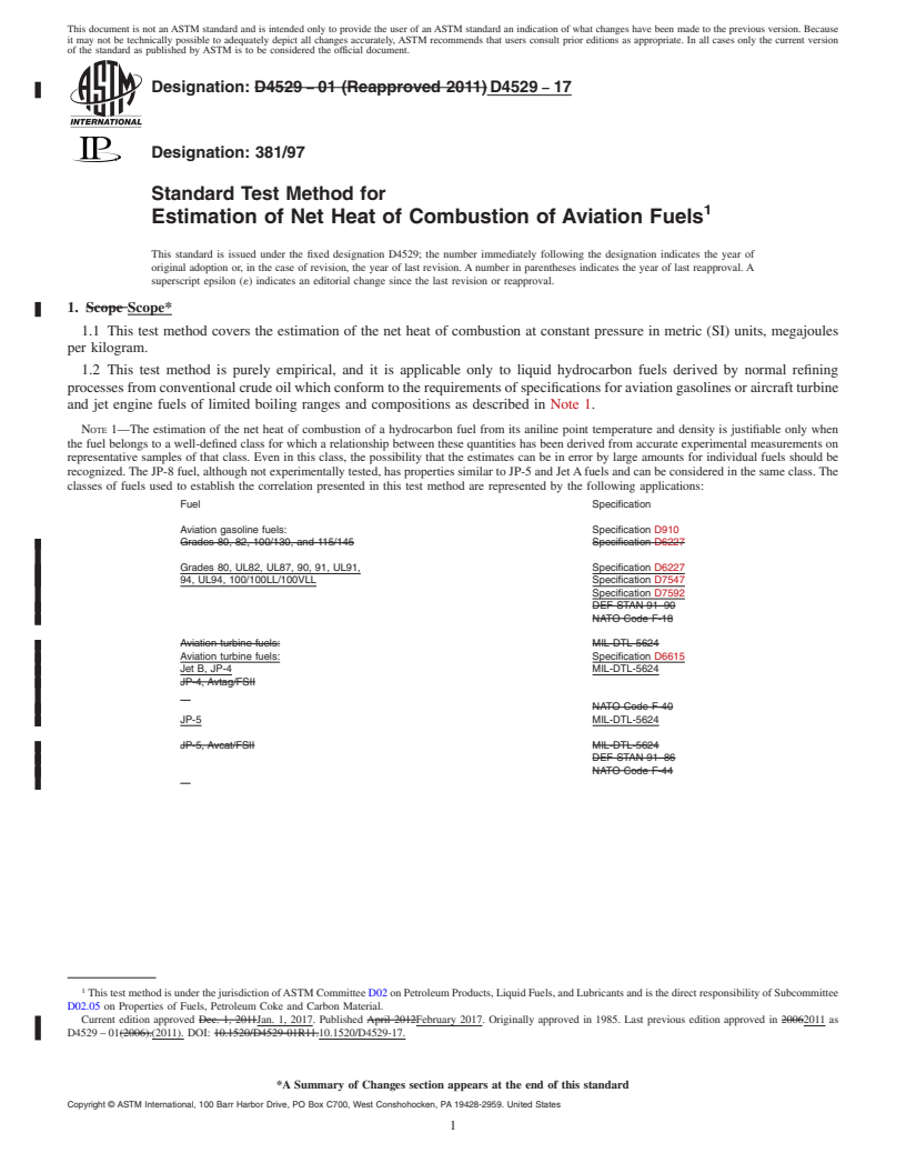 REDLINE ASTM D4529-17 - Standard Test Method for  Estimation of Net Heat of Combustion of Aviation Fuels