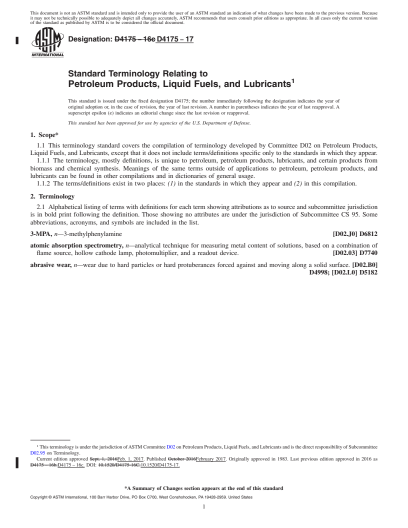 REDLINE ASTM D4175-17 - Standard Terminology Relating to Petroleum Products, Liquid Fuels, and Lubricants