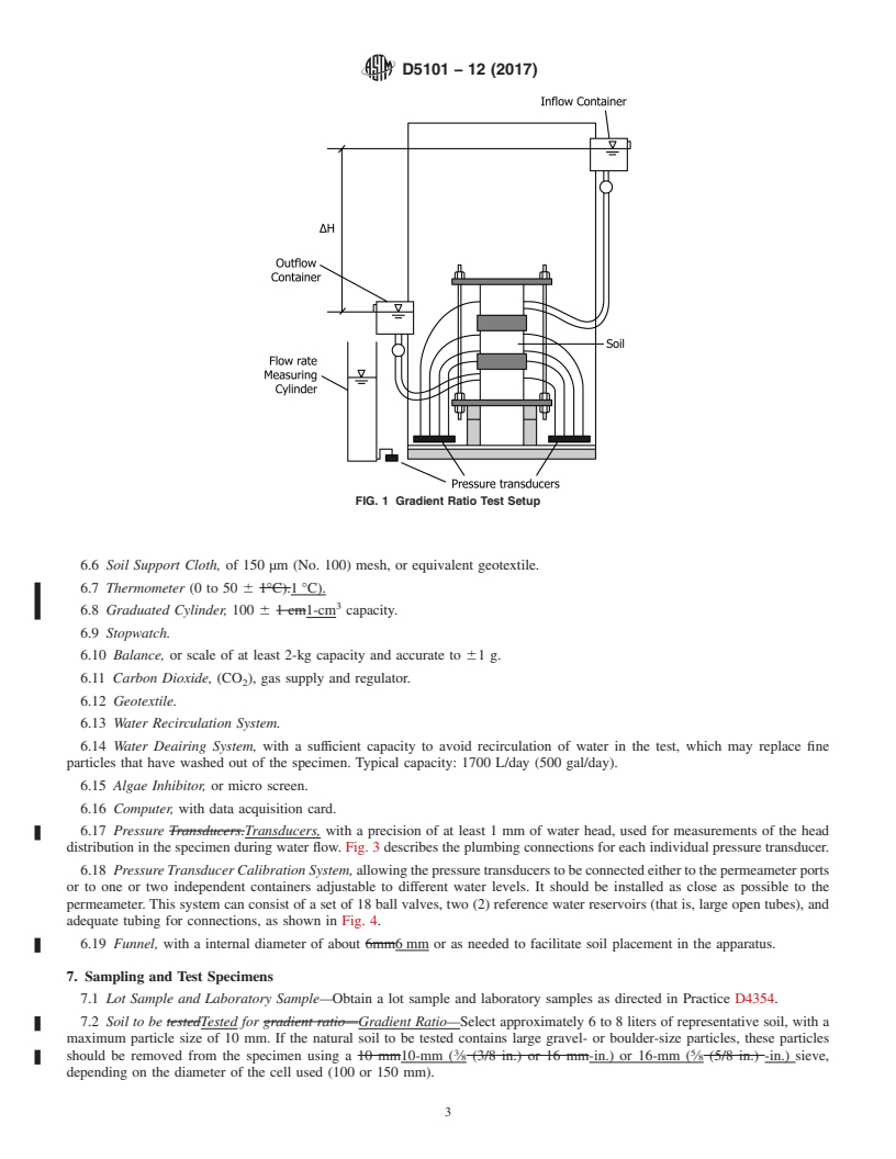 REDLINE ASTM D5101-12(2017) - Standard Test Method for  Measuring the Filtration Compatibility of Soil-Geotextile Systems