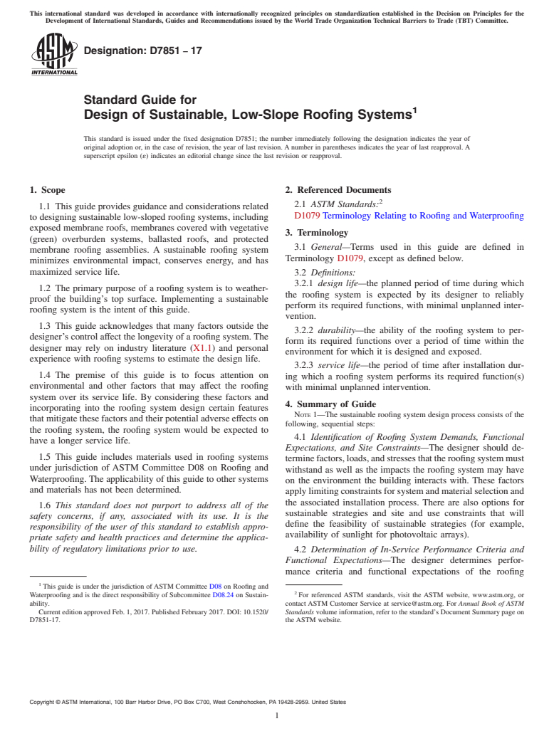 ASTM D7851-17 - Standard Guide for Design of Sustainable, Low-Slope Roofing Systems