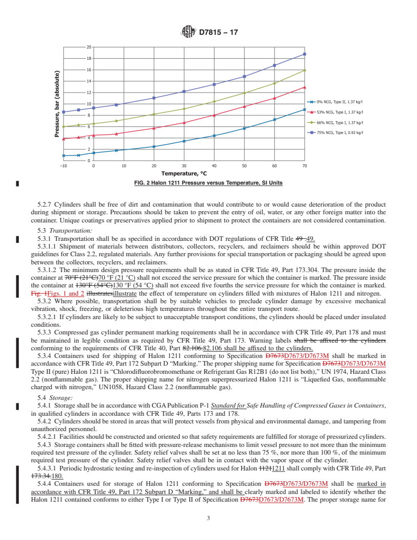 REDLINE ASTM D7815-17 - Standard Practice for Handling, Transportation, and Storage of Halon 1211, Bromochlorodifluoromethane  (CF<inf>2</inf>BrCl)