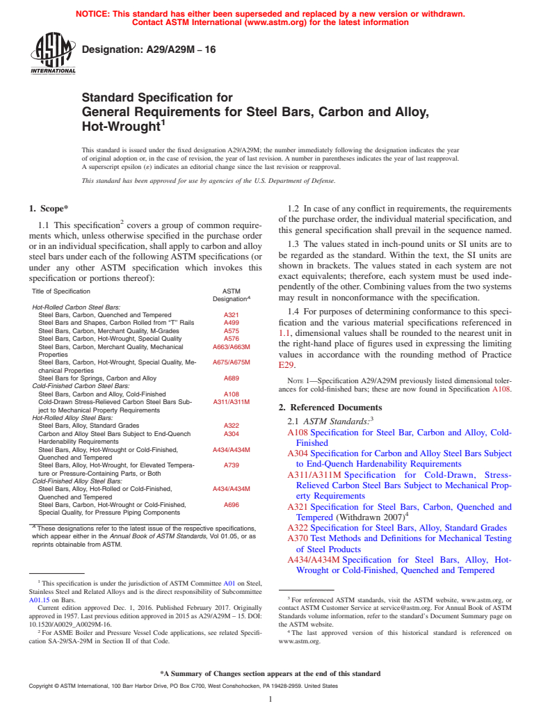 ASTM A29/A29M-16 - Standard Specification for General Requirements for Steel Bars, Carbon and Alloy, Hot-Wrought