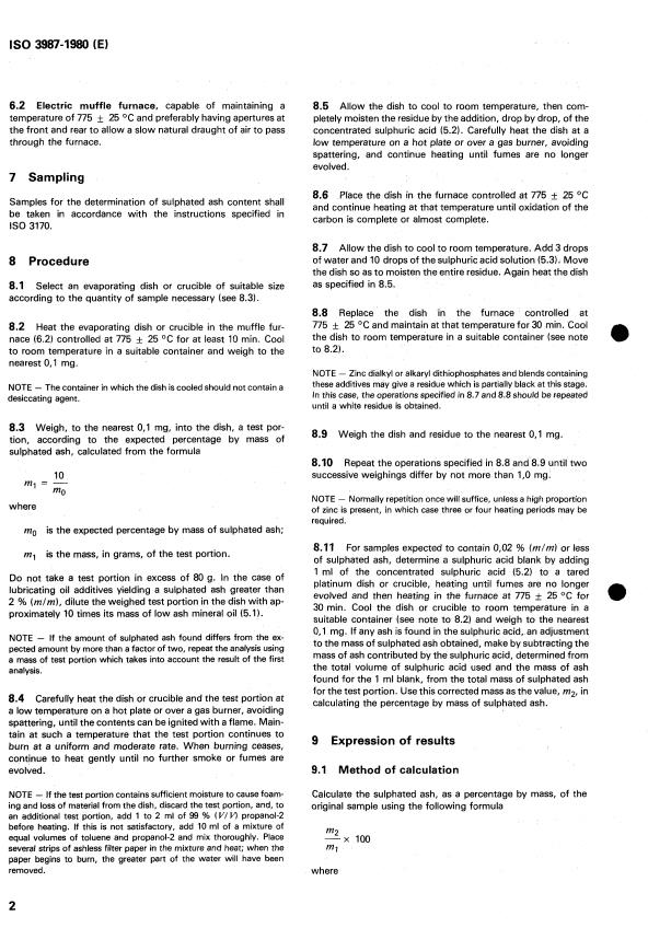 ISO 3987:1980 ISO 3987:1980 - Petroleum products -- Lubricating oils and additives -- Determination of sulphated ash - Page 4 preview