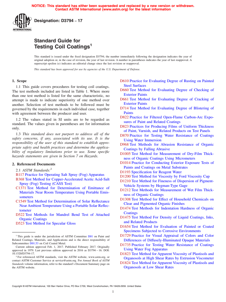 ASTM D3794-17 - Standard Guide for Testing Coil Coatings