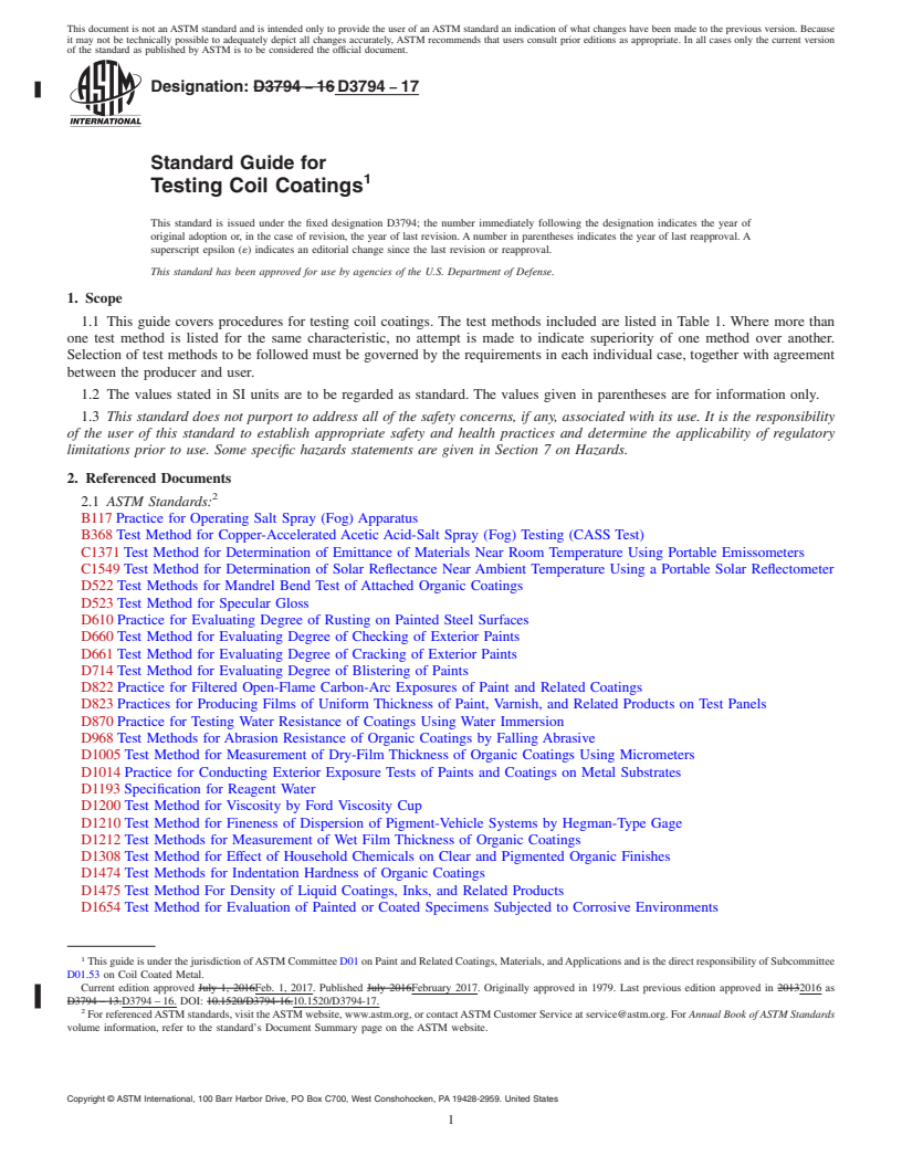 REDLINE ASTM D3794-17 - Standard Guide for Testing Coil Coatings