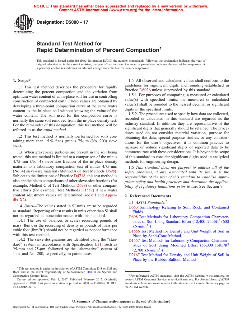 ASTM D5080-17 - Standard Test Method for  Rapid Determination of Percent Compaction