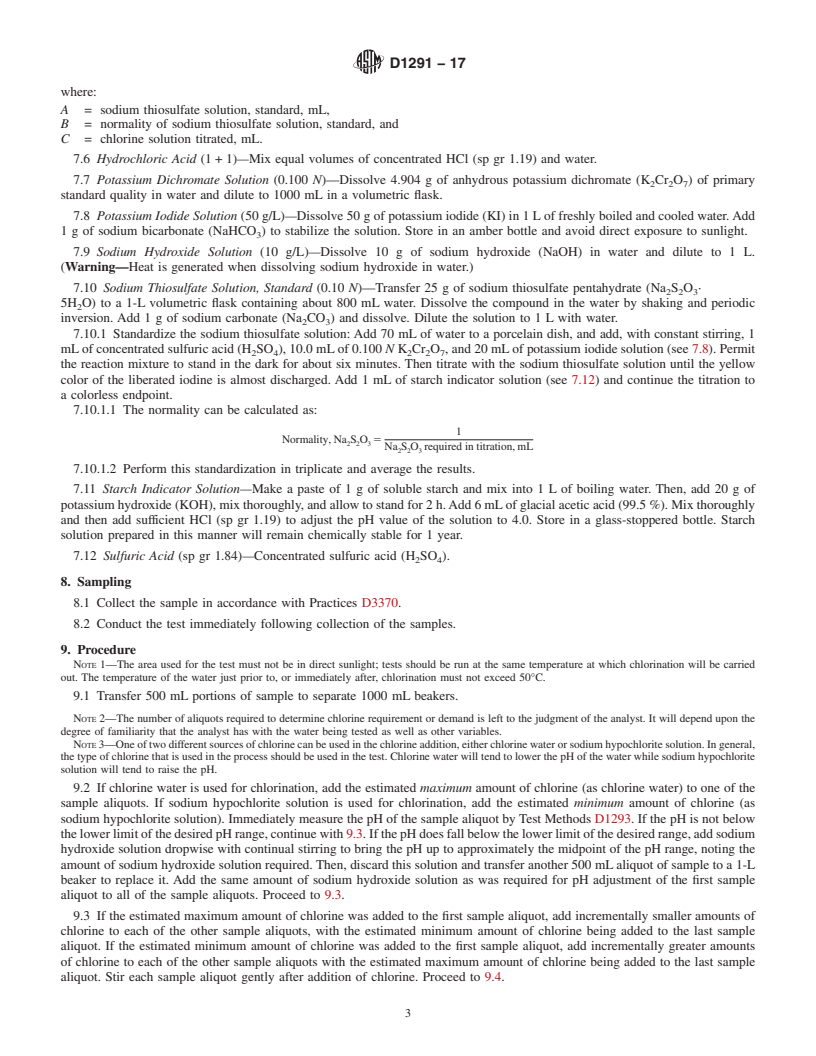 REDLINE ASTM D1291-17 - Standard Practice for  Estimation of Chlorine Demand of Water