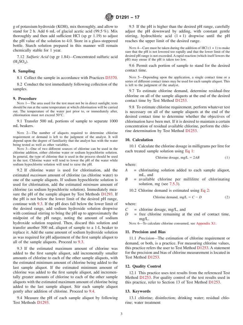 ASTM D1291-17 - Standard Practice for  Estimation of Chlorine Demand of Water