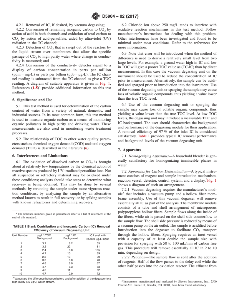 ASTM D5904-02(2017) - Standard Test Method for  Total Carbon, Inorganic Carbon, and Organic Carbon in Water   by Ultraviolet, Persulfate Oxidation, and Membrane Conductivity Detection