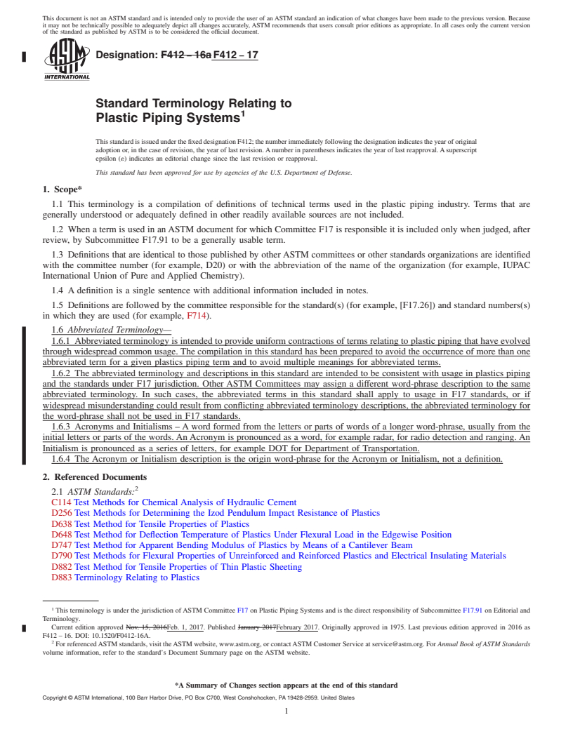 REDLINE ASTM F412-17 - Standard Terminology Relating to  Plastic Piping Systems
