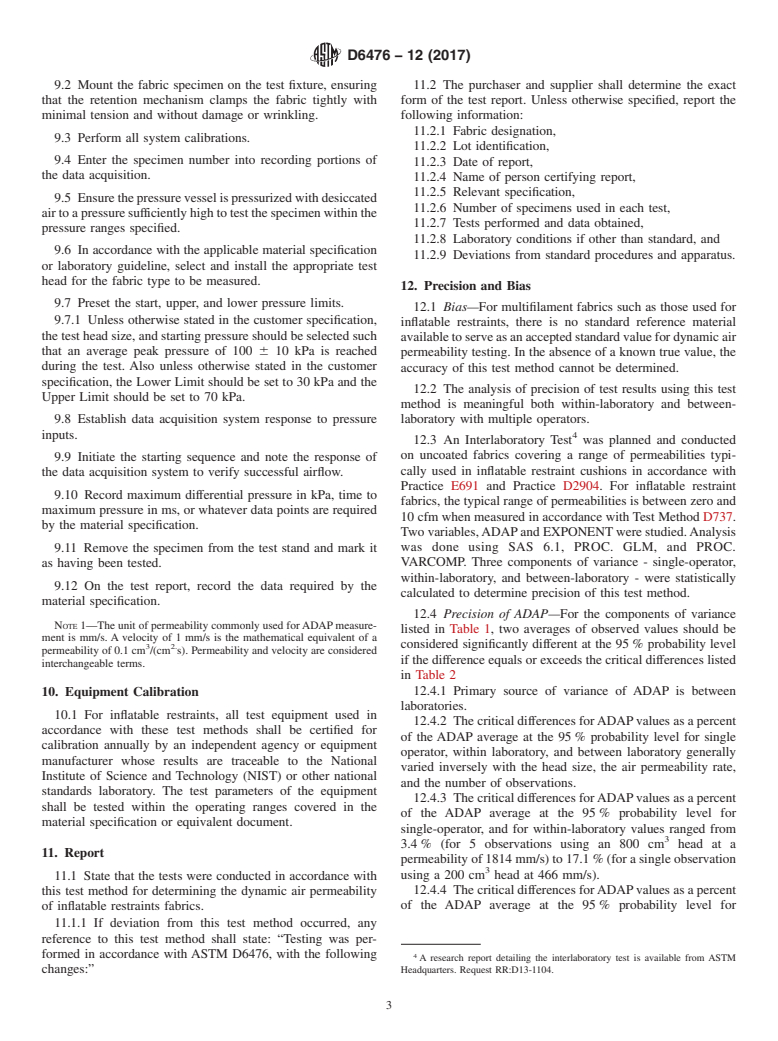 ASTM D6476-12(2017) - Standard Test Method for  Determining Dynamic Air Permeability of Inflatable Restraint  Fabrics