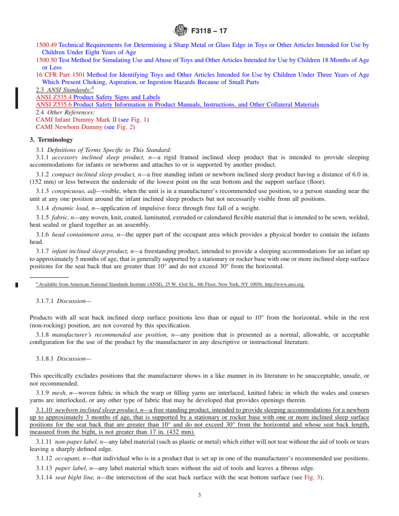 REDLINE ASTM F3118-17 - Standard Consumer Safety Specification for Infant Inclined Sleep Products