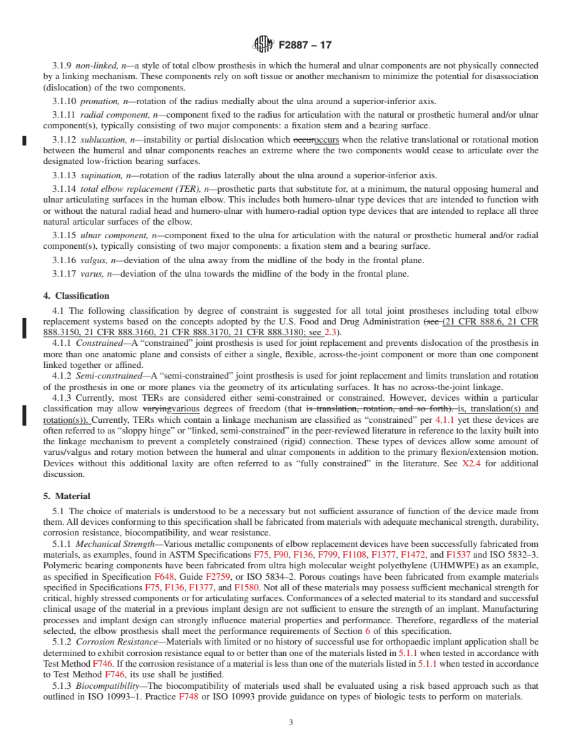 REDLINE ASTM F2887-17 - Standard Specification for Total Elbow Prostheses