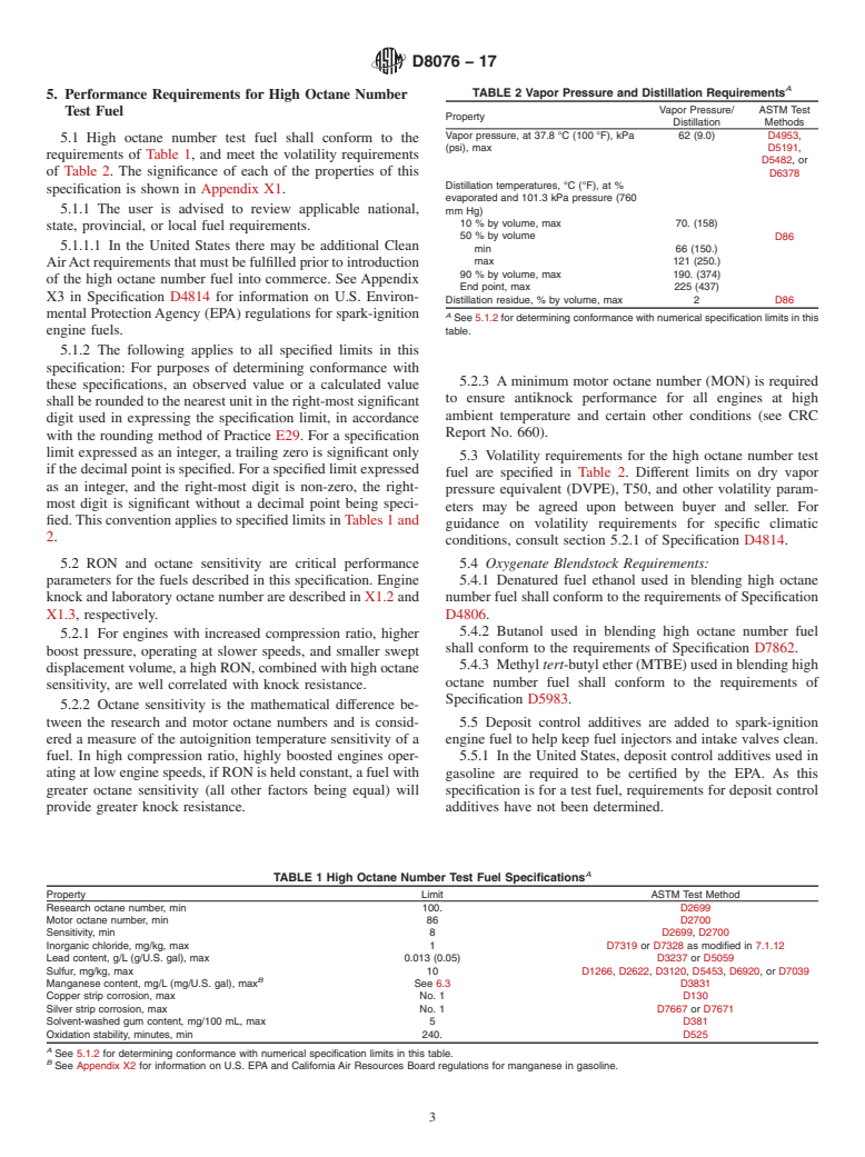 ASTM D8076-17 - Standard Specification for 100 Research Octane Number Test Fuel for Automotive Spark-Ignition  Engines