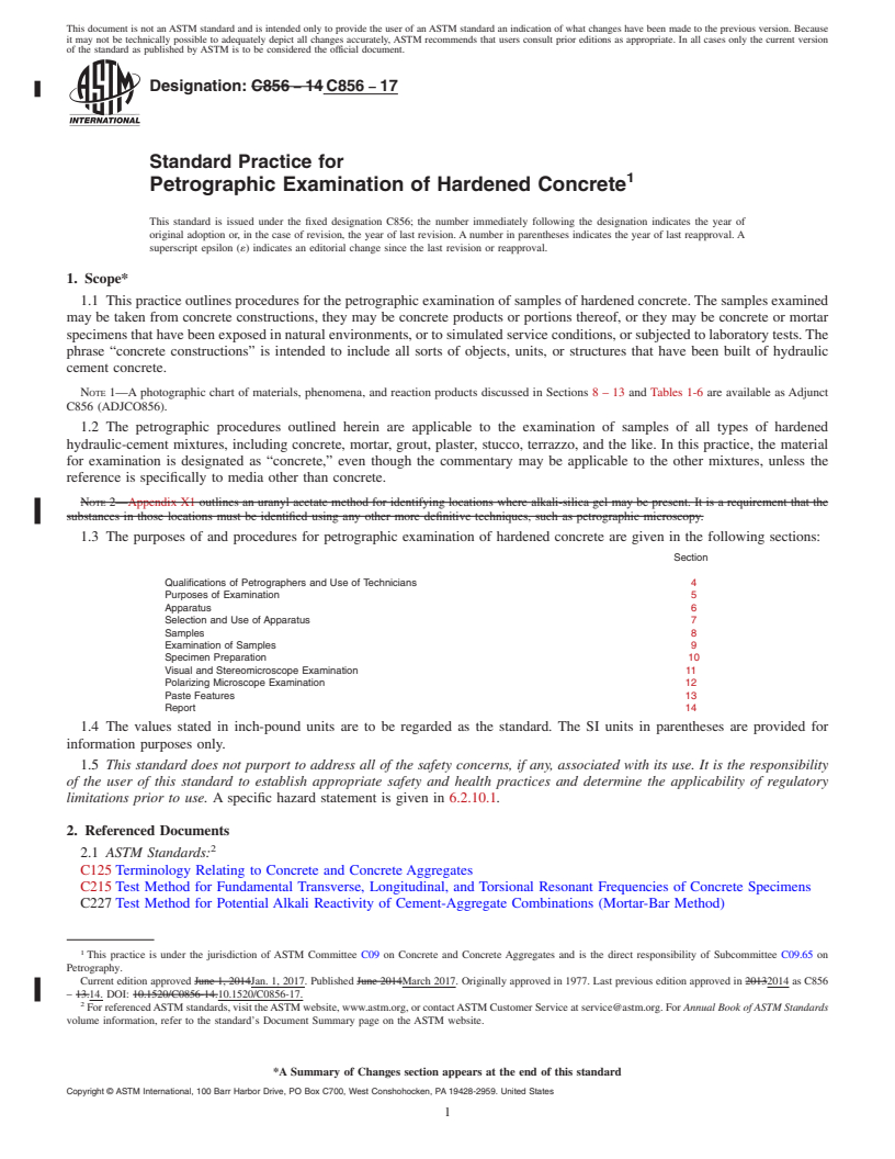 REDLINE ASTM C856-17 - Standard Practice for  Petrographic Examination of Hardened Concrete