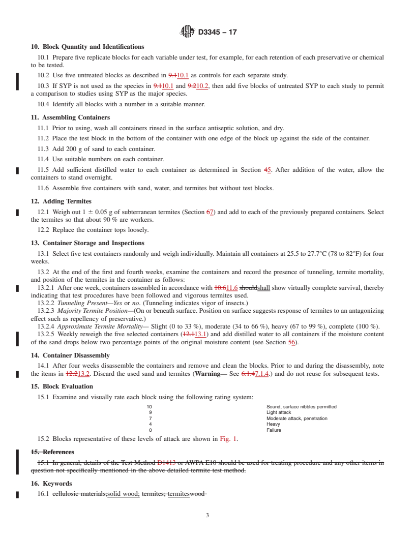 REDLINE ASTM D3345-17 - Standard Test Method for  Laboratory Evaluation of Solid Wood for Resistance to Termites