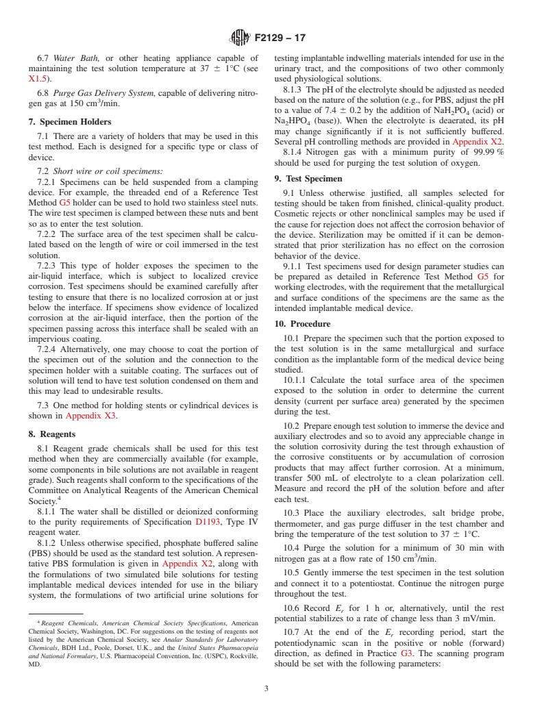 ASTM F2129-17 - Standard Test Method for Conducting Cyclic Potentiodynamic Polarization Measurements  to Determine  the Corrosion Susceptibility of Small Implant Devices