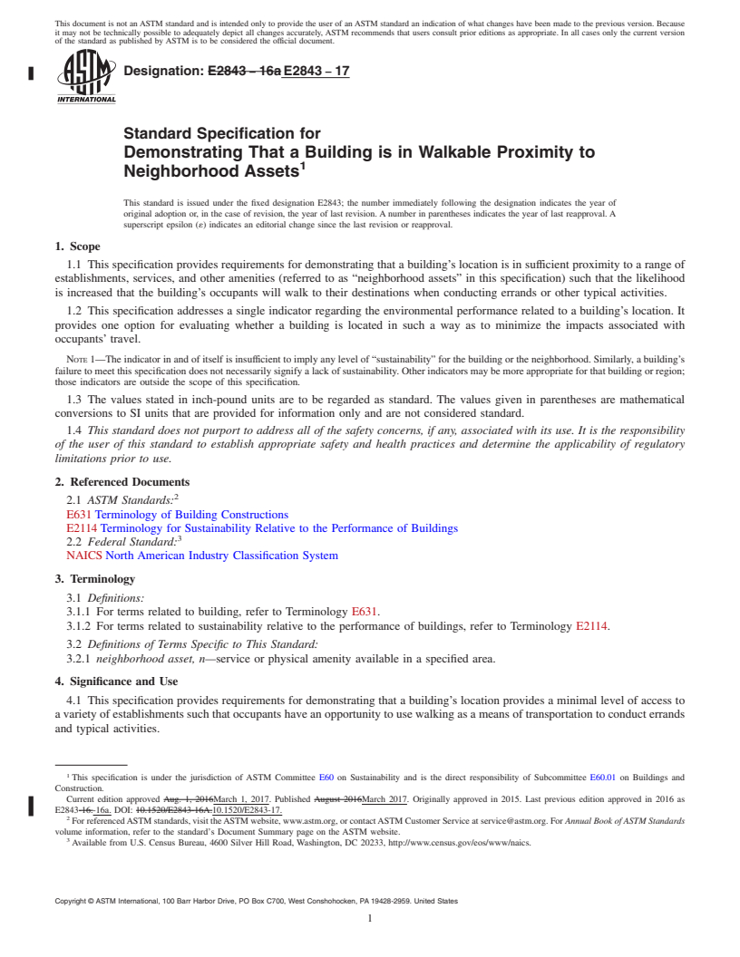 REDLINE ASTM E2843-17 - Standard Specification for Demonstrating That a Building is in Walkable Proximity to Neighborhood  Assets
