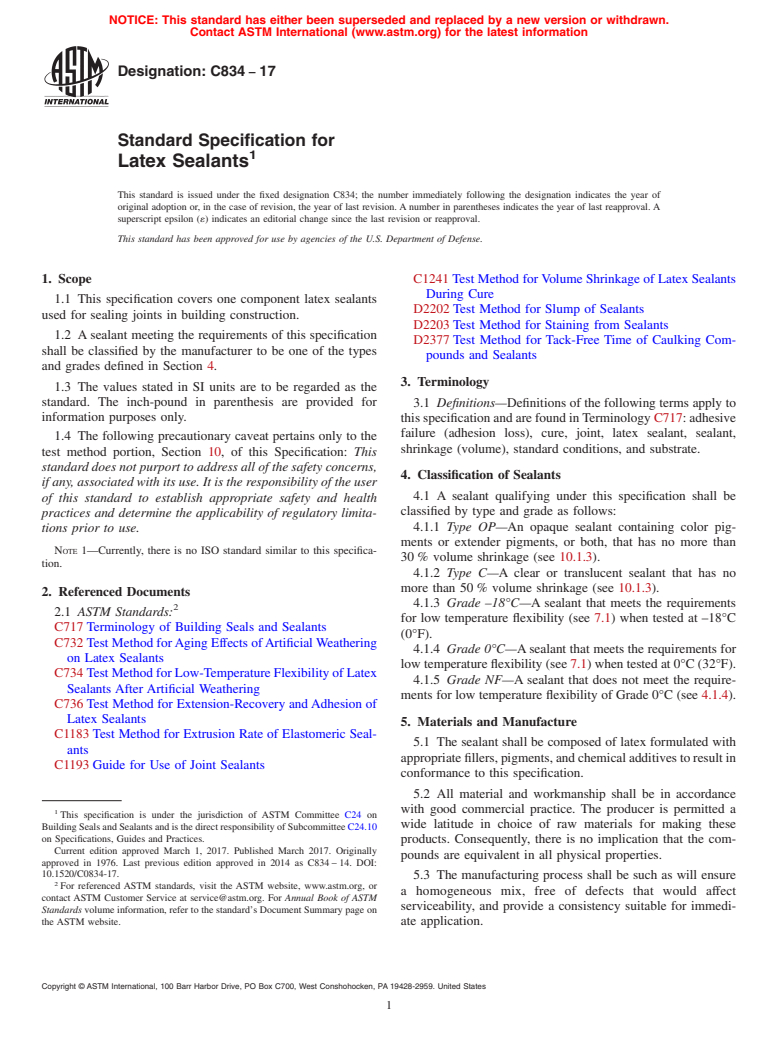 ASTM C834-17 - Standard Specification for  Latex Sealants