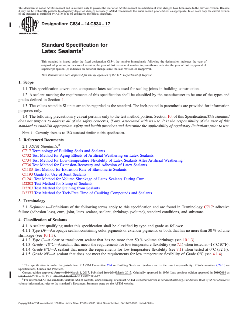 REDLINE ASTM C834-17 - Standard Specification for  Latex Sealants