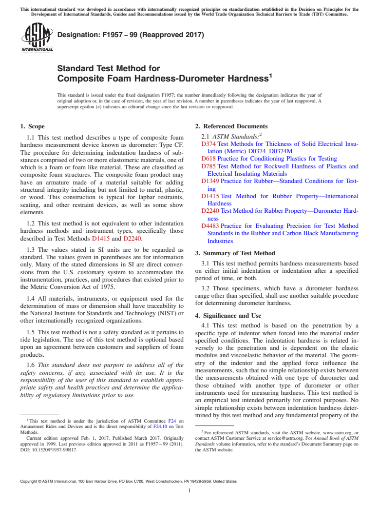 ASTM F1957-99(2017) - Standard Test Method for Composite Foam Hardness-Durometer Hardness